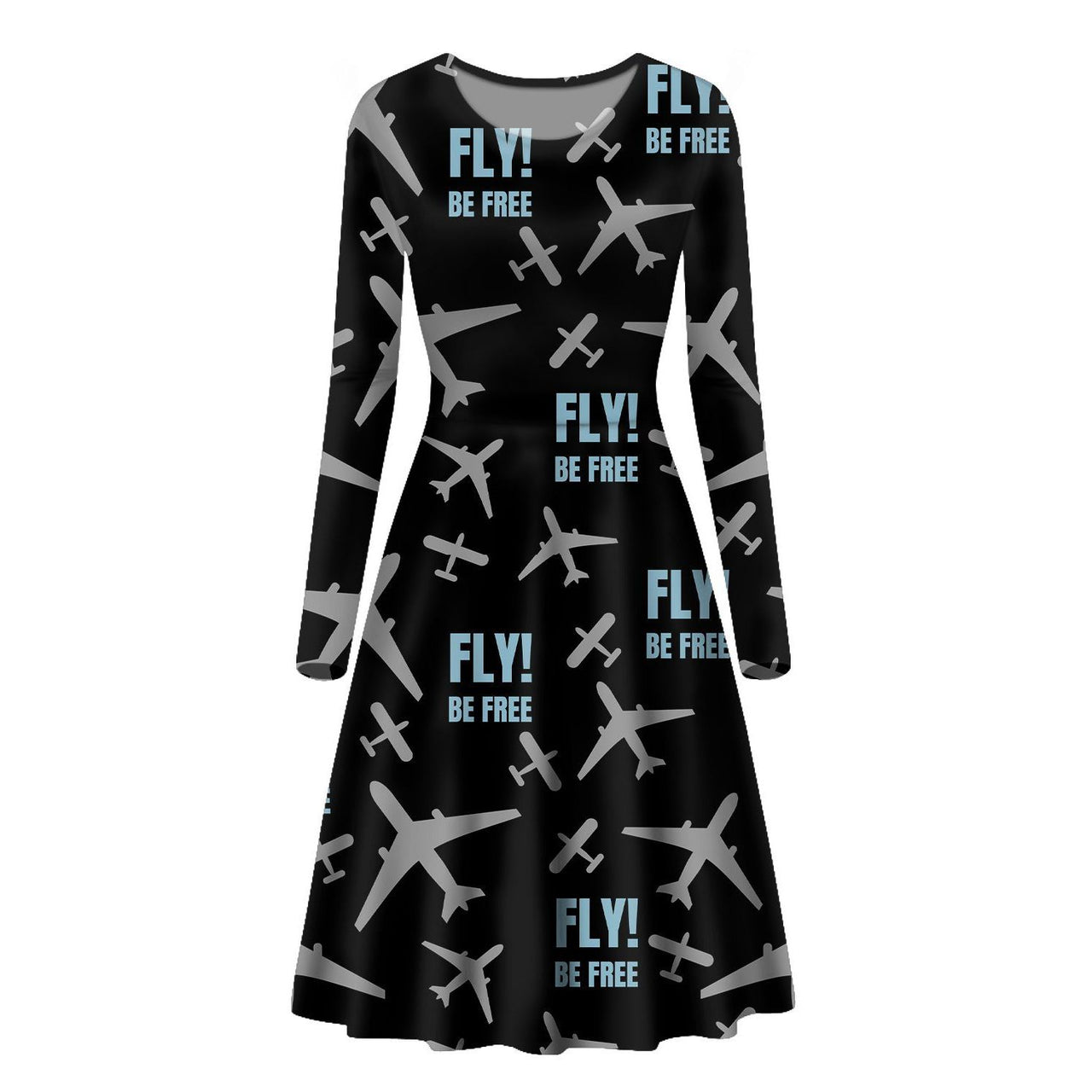 Fly Be Free Black Designed Long Sleeve Women Midi Dress
