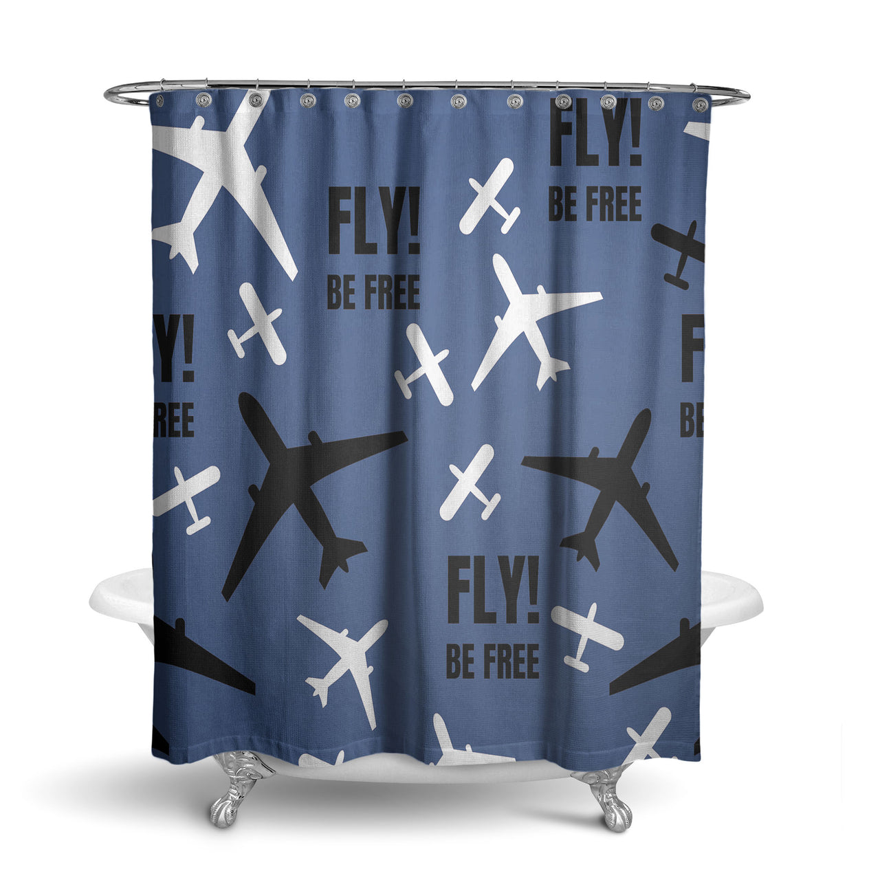 Fly Be Free Blue Designed Shower Curtains