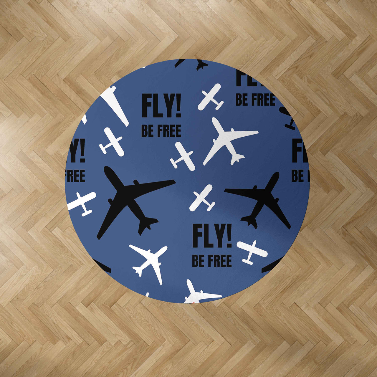 Fly Be Free Blue Designed Carpet & Floor Mats (Round)