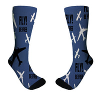 Thumbnail for Fly Be Free Blue Designed Socks
