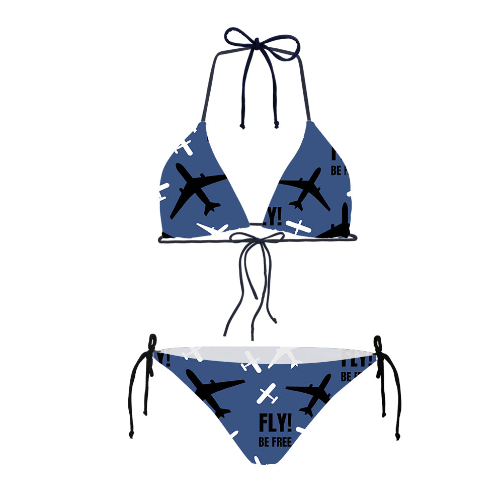 Fly Be Free Blue Designed Triangle Bikini