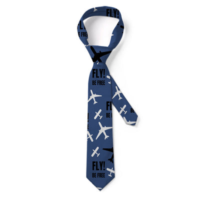 Fly Be Free Blue aviation design on premium silk blend tie.