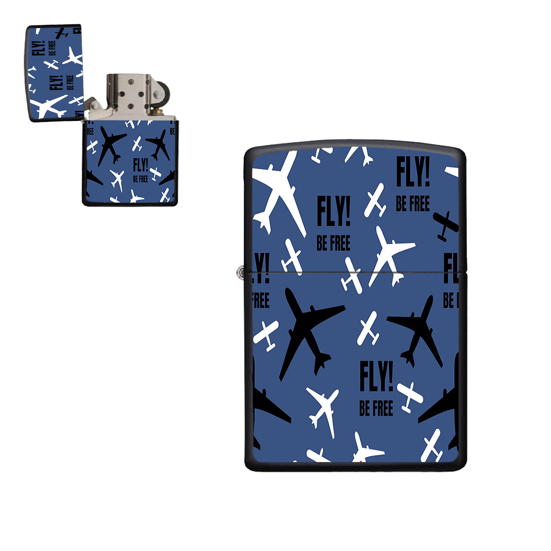 Fly Be Free Blue Designed Metal Lighters