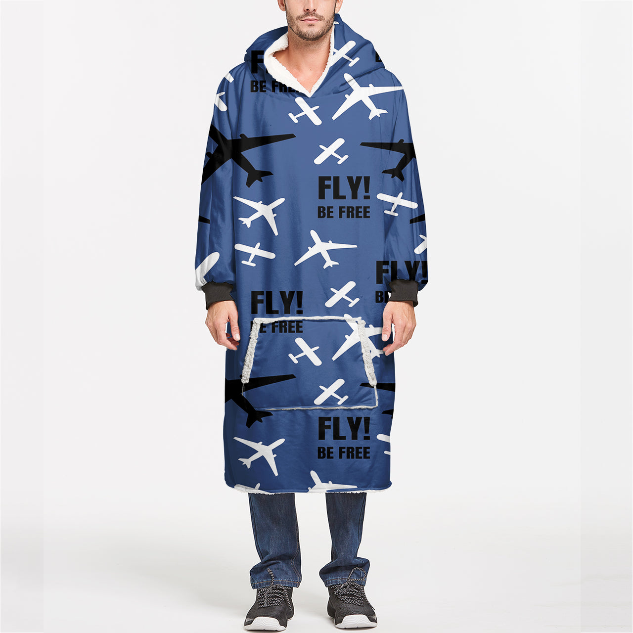 Fly Be Free Blue Designed Blanket Hoodies