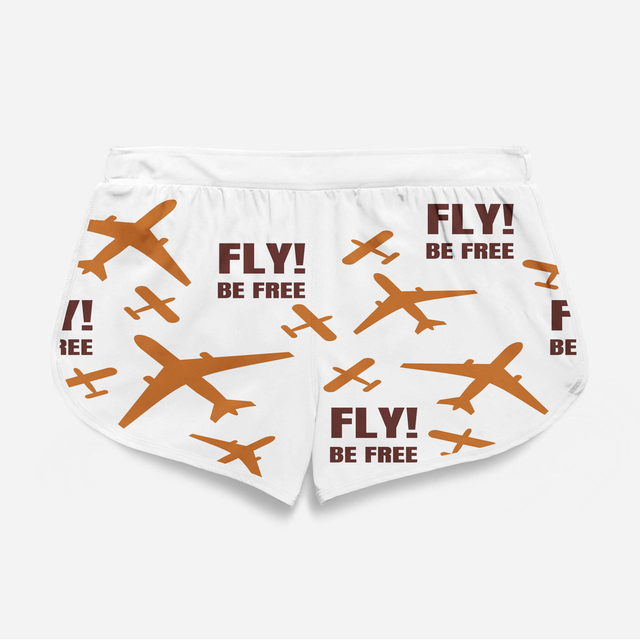 Fly Be Free Orange & Brown Designed Women Beach Style Shorts