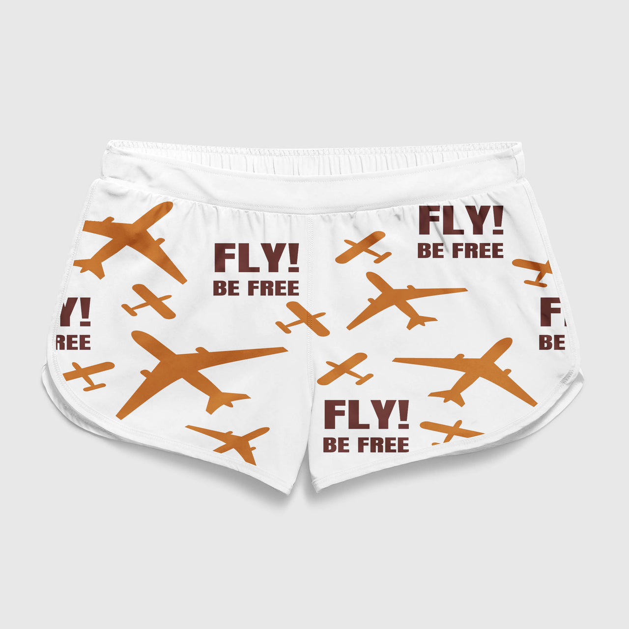Fly Be Free Orange & Brown Designed Women Beach Style Shorts
