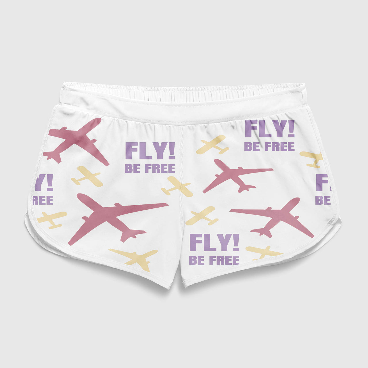 Fly Be Free Pink & Purple Designed Women Beach Style Shorts
