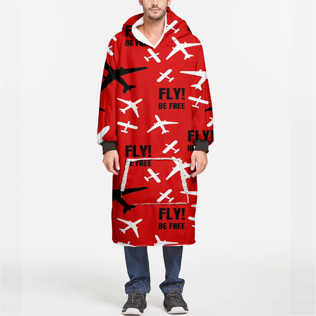 Fly Be Free Red Designed Blanket Hoodies