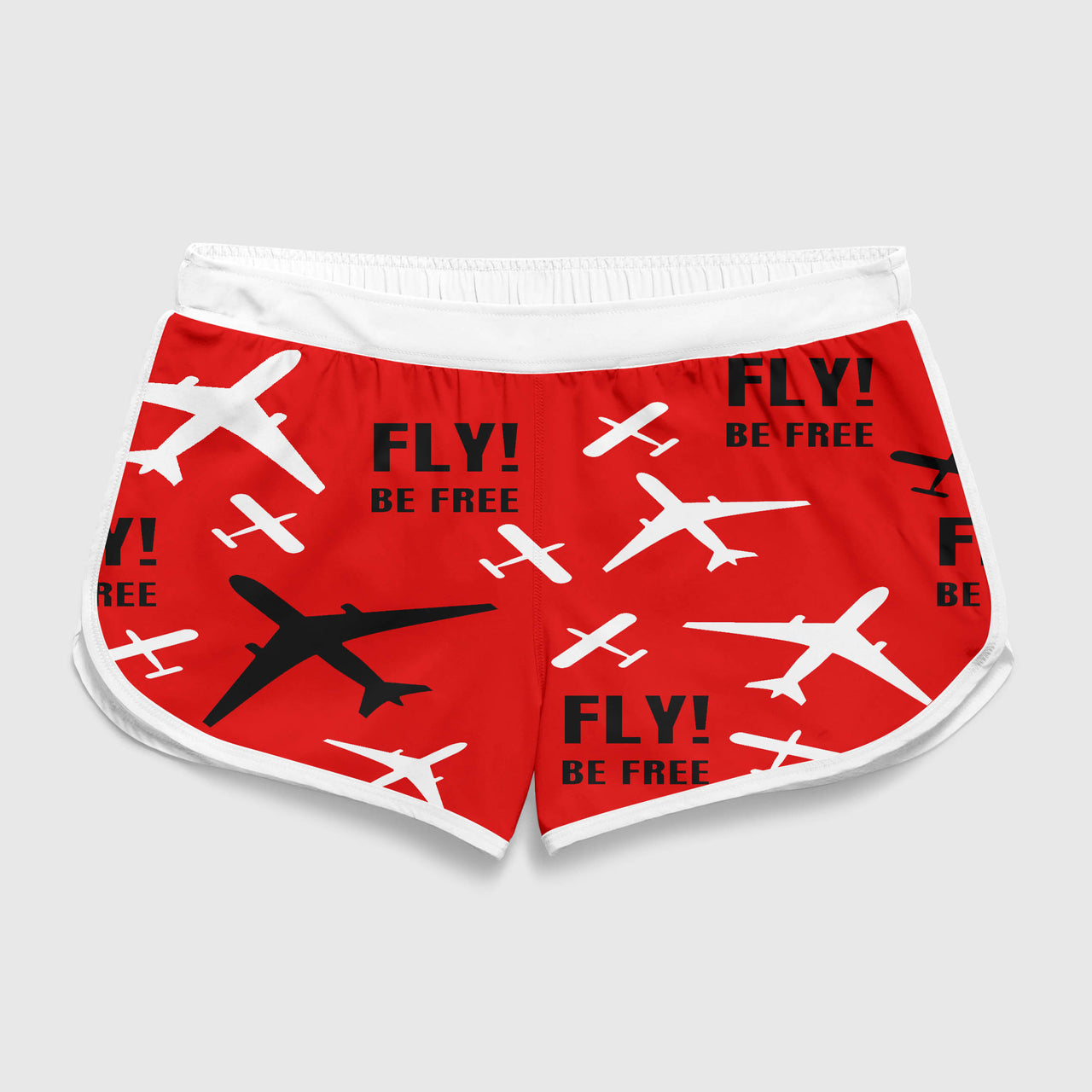 Fly Be Free Red Designed Women Beach Style Shorts