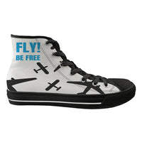 Thumbnail for Fly Be Free White Designed Long Canvas Shoes (Women)