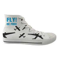 Thumbnail for Fly Be Free White Designed Long Canvas Shoes (Men)