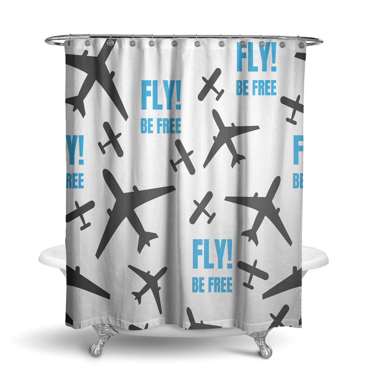 Fly Be Free White Designed Shower Curtains