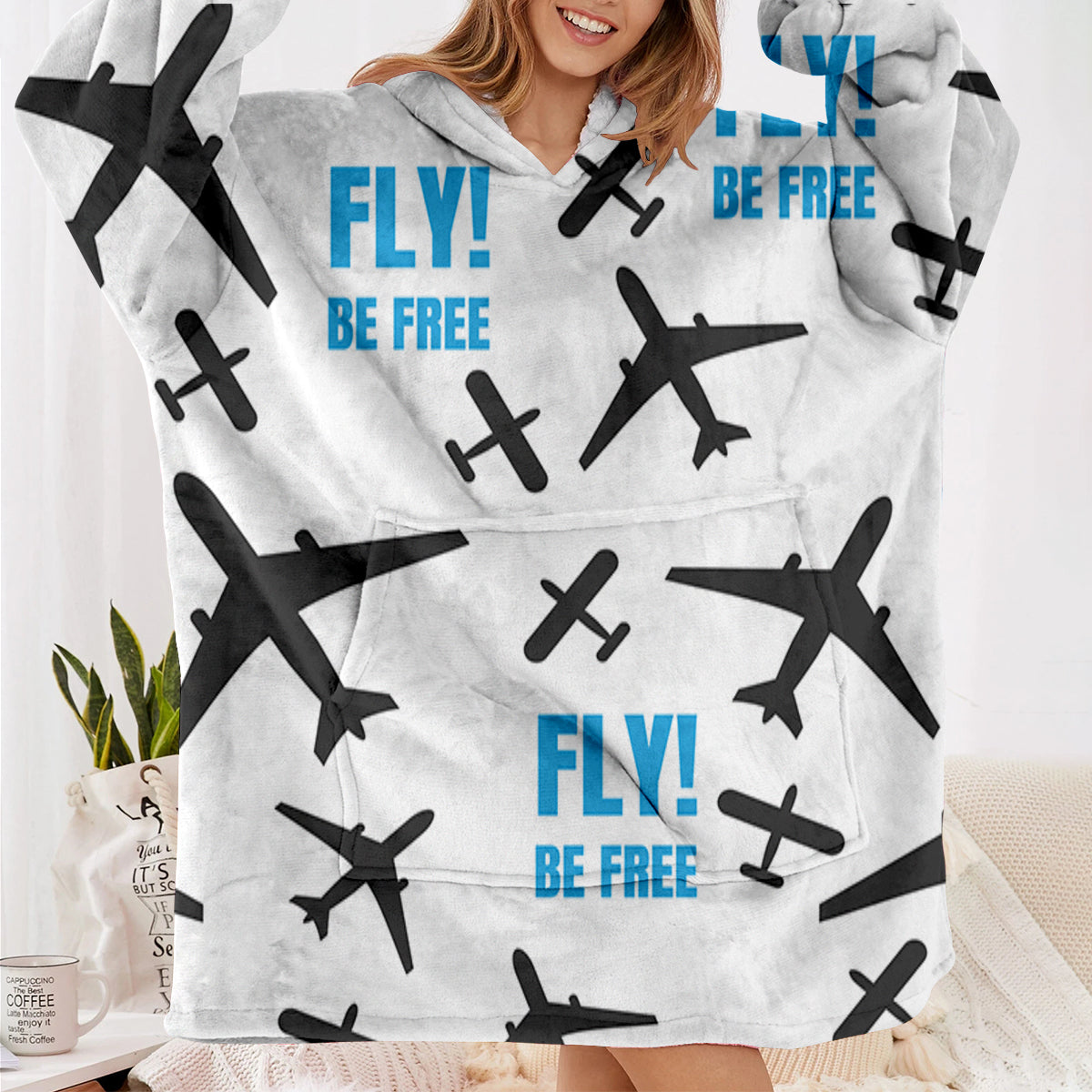 Fly Be Free White Designed Blanket Hoodies