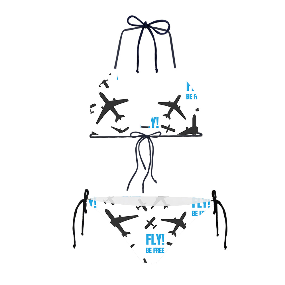 Fly Be Free White Designed Triangle Bikini