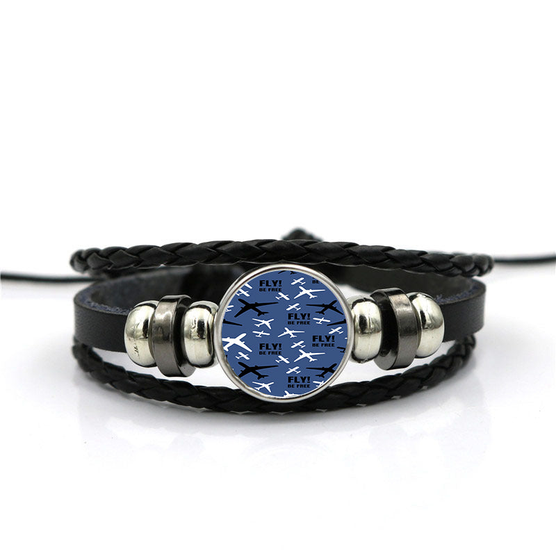 Fly Be Free (Blue) Designed Leather Bracelets