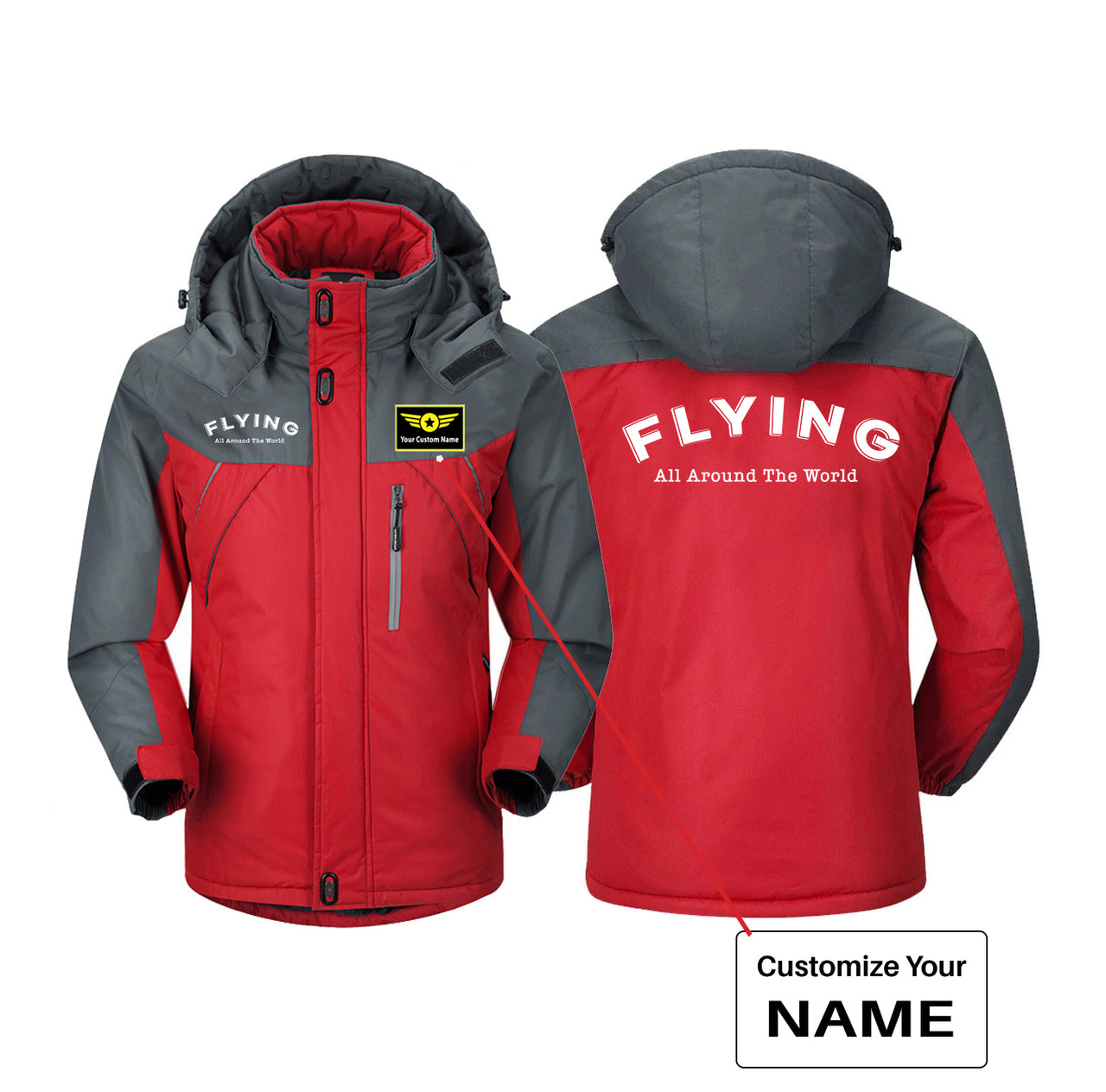 Flying All Around The World Designed Thick Winter Jackets