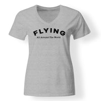 Thumbnail for Flying All Around The World Designed V-Neck T-Shirts