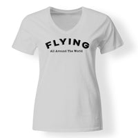 Thumbnail for Flying All Around The World Designed V-Neck T-Shirts