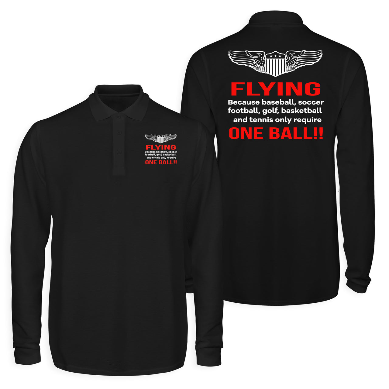 Flying One Ball Designed Long Sleeve Polo T-Shirts (Double-Side)