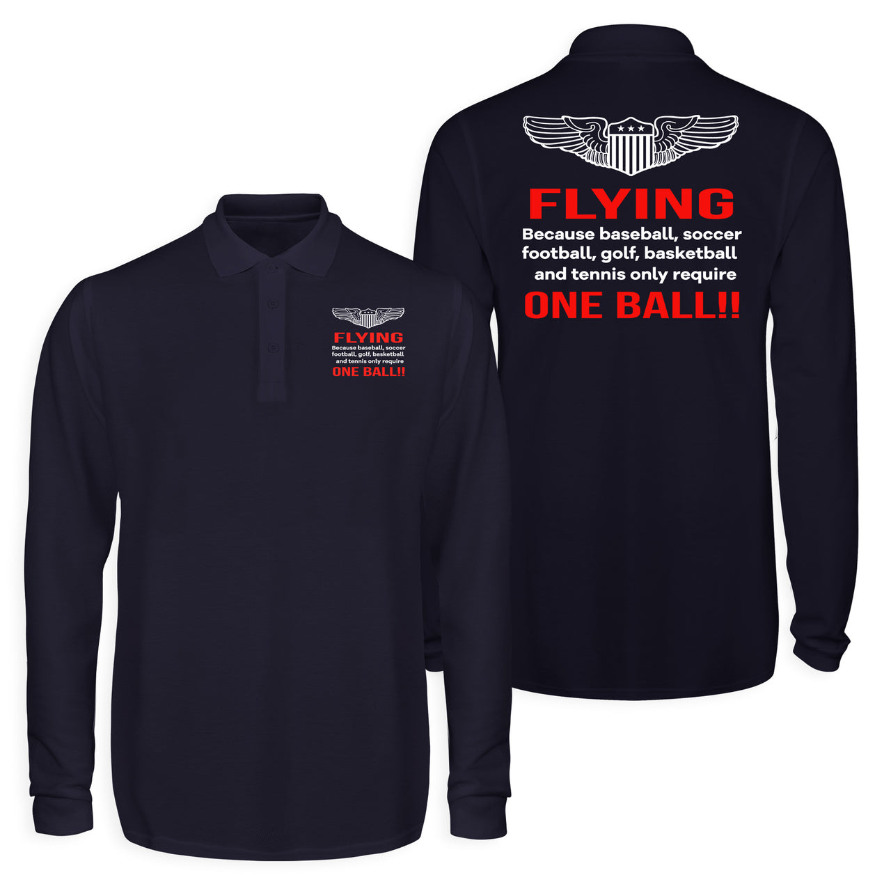 Flying One Ball Designed Long Sleeve Polo T-Shirts (Double-Side)