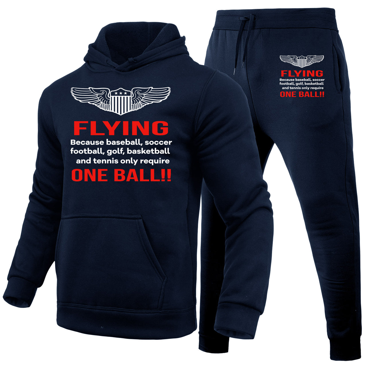 Flying One Ball Designed Hoodies & Sweatpants Set