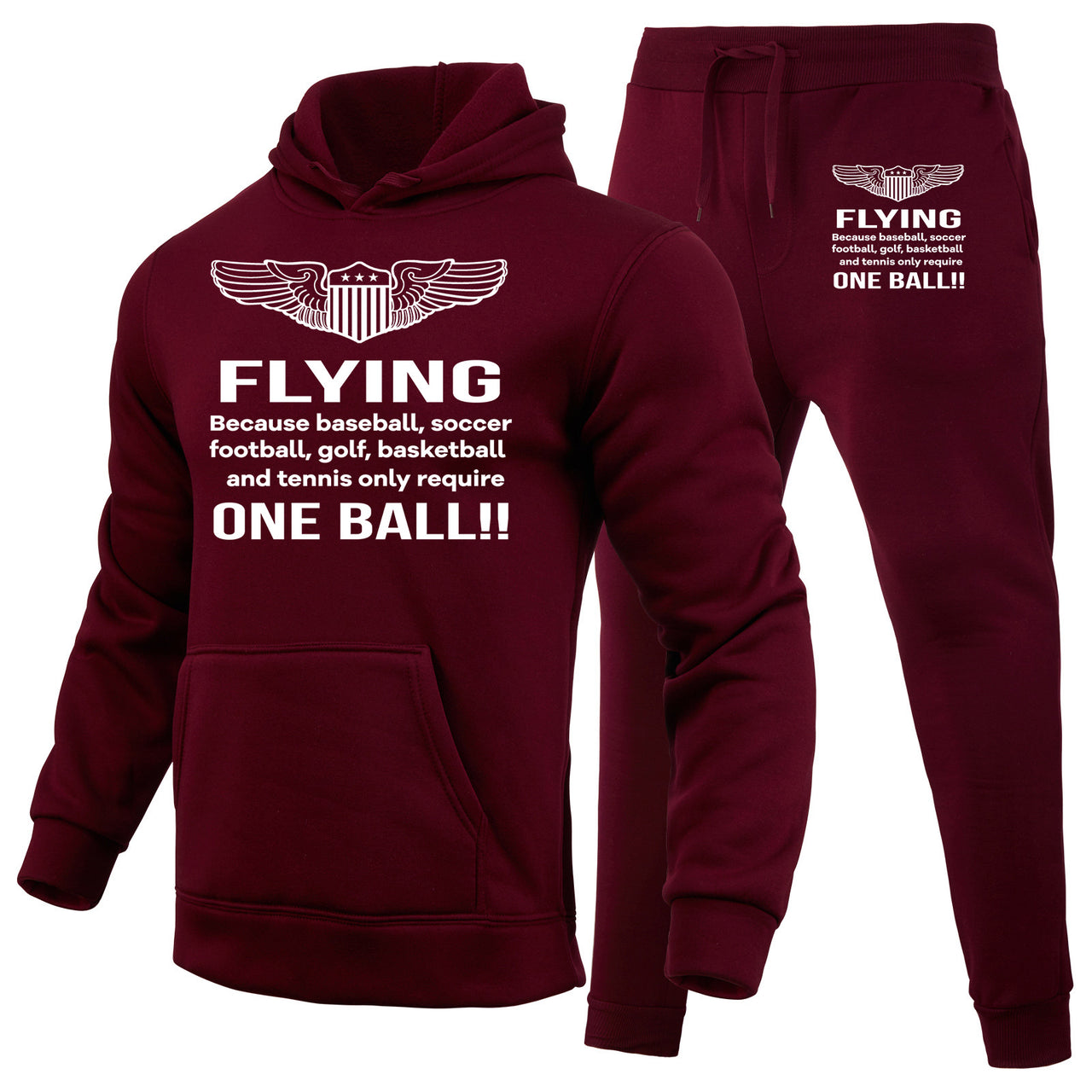 Flying One Ball Designed Hoodies & Sweatpants Set