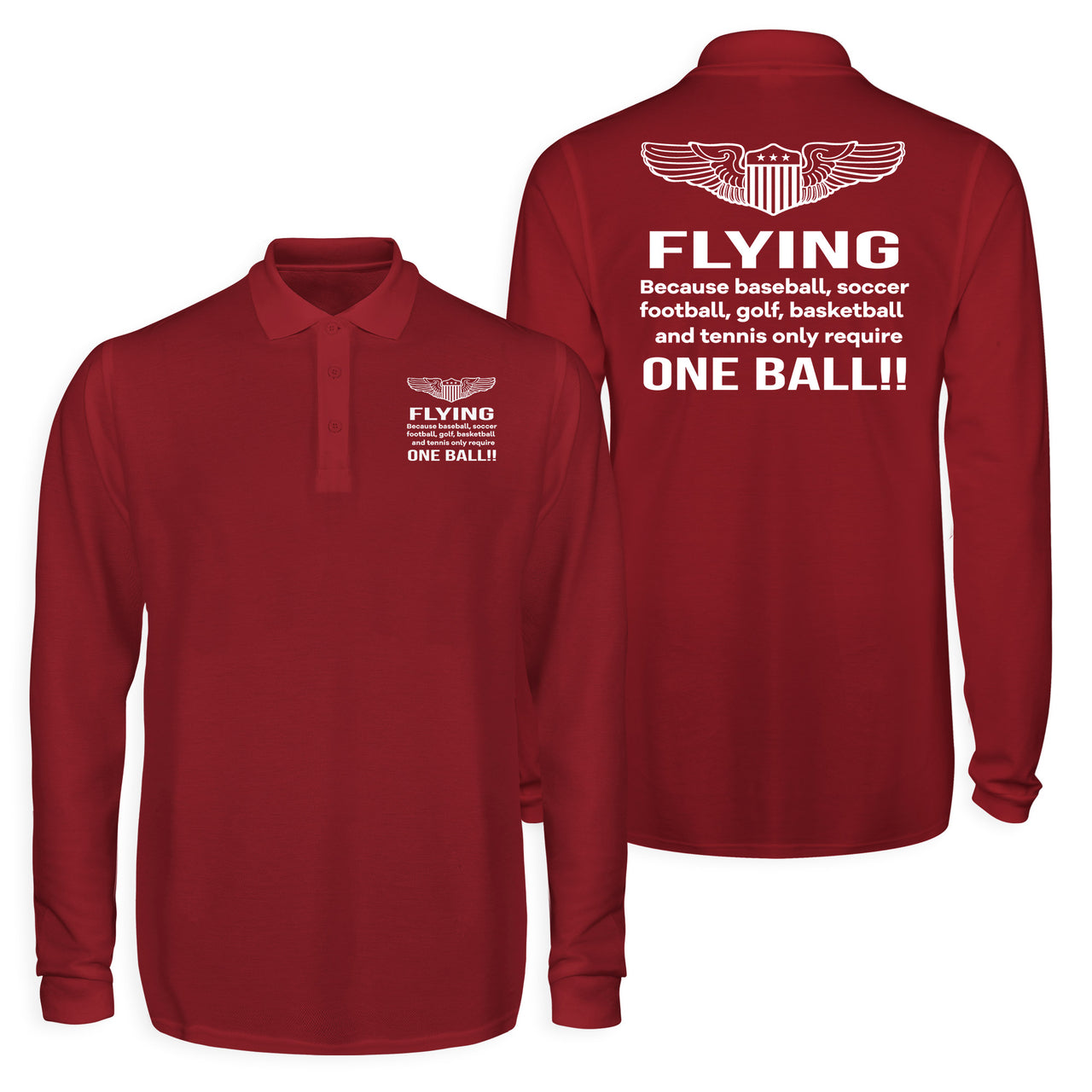 Flying One Ball Designed Long Sleeve Polo T-Shirts (Double-Side)