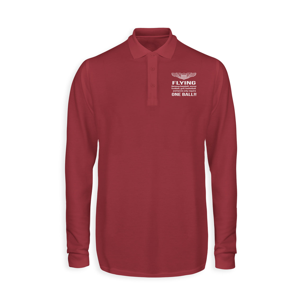 Flying One Ball Designed Long Sleeve Polo T-Shirts