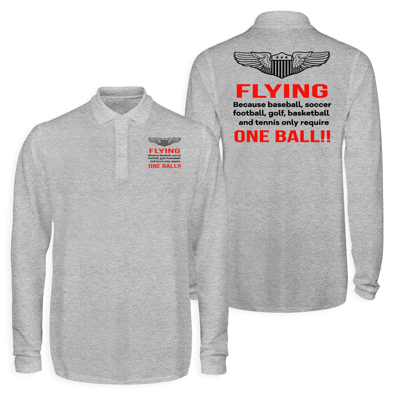 Flying One Ball Designed Long Sleeve Polo T-Shirts (Double-Side)