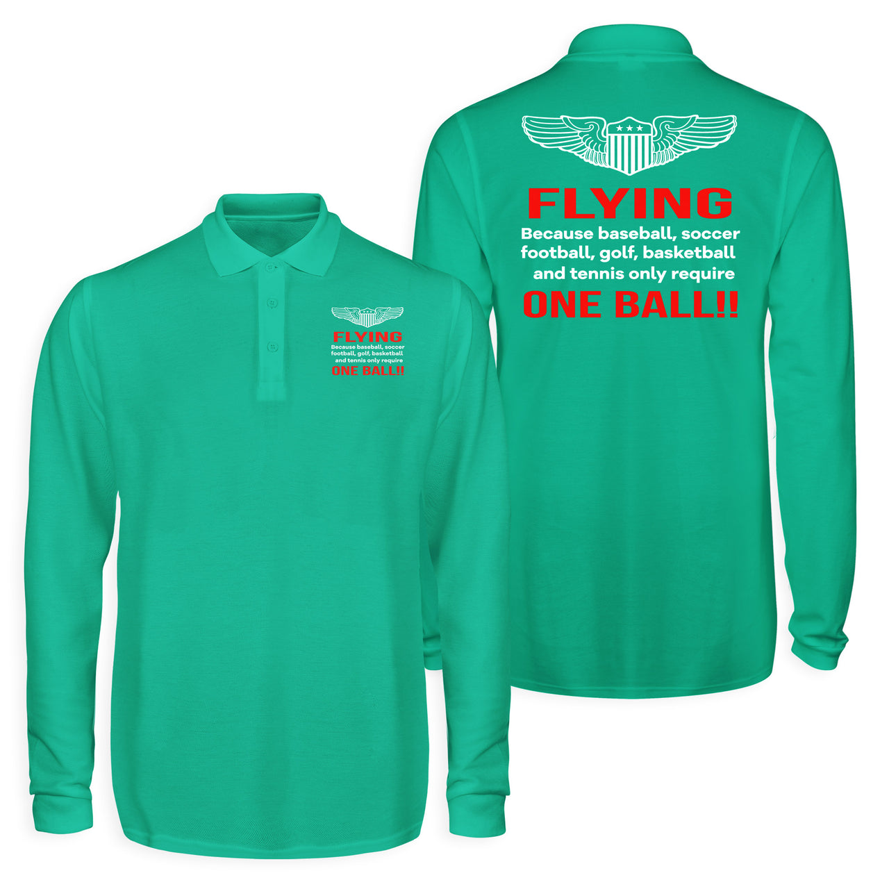 Flying One Ball Designed Long Sleeve Polo T-Shirts (Double-Side)