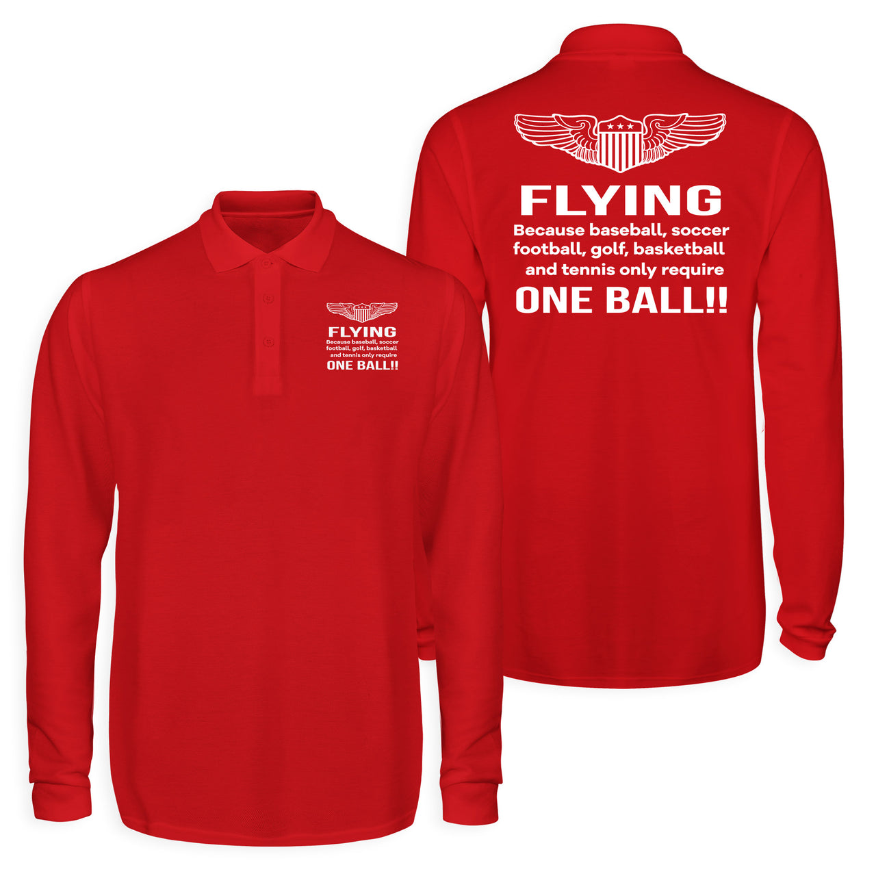 Flying One Ball Designed Long Sleeve Polo T-Shirts (Double-Side)