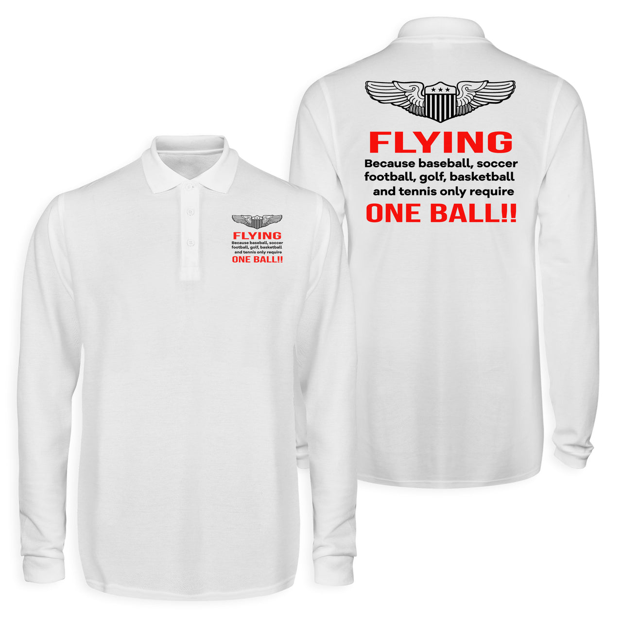 Flying One Ball Designed Long Sleeve Polo T-Shirts (Double-Side)