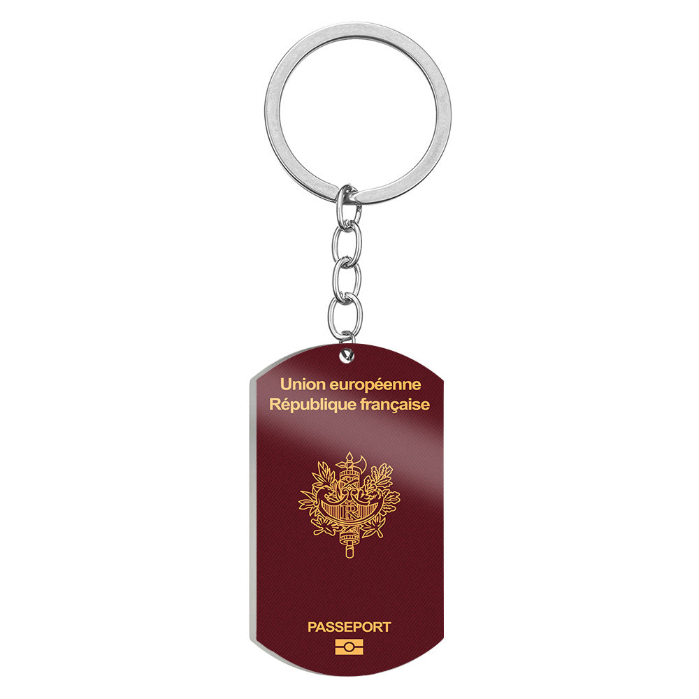 French Passport Designed Stainless Steel Key Chains (Double Side)