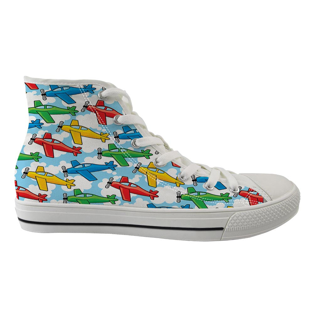 Funny Airplanes Designed Long Canvas Shoes (Women)