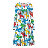 Thumbnail for Funny Airplanes Designed Long Sleeve Women Midi Dress