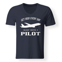 Thumbnail for Get High Every Day Sleep With A Pilot Designed V-Neck T-Shirts
