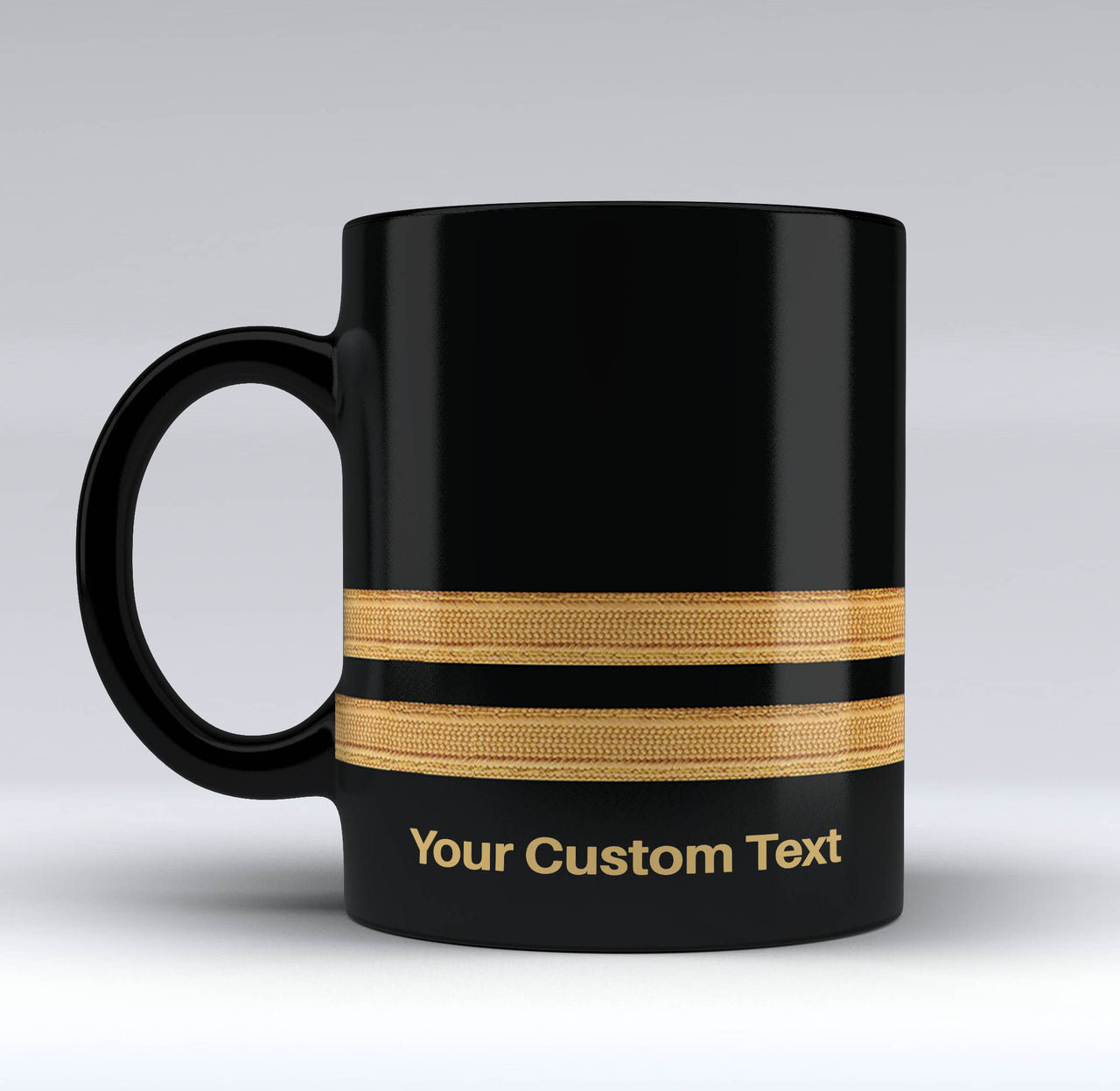 Name & Golden Pilot Epaulettes (4,3,2 Lines) Black Mugs