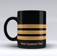 Thumbnail for Name & Golden Pilot Epaulettes (4,3,2 Lines) Black Mugs