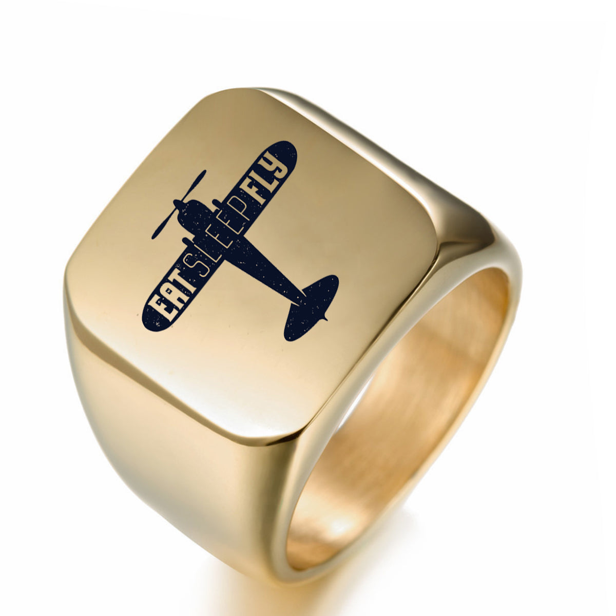 Eat Sleep Fly & Propeller Designed Men Rings