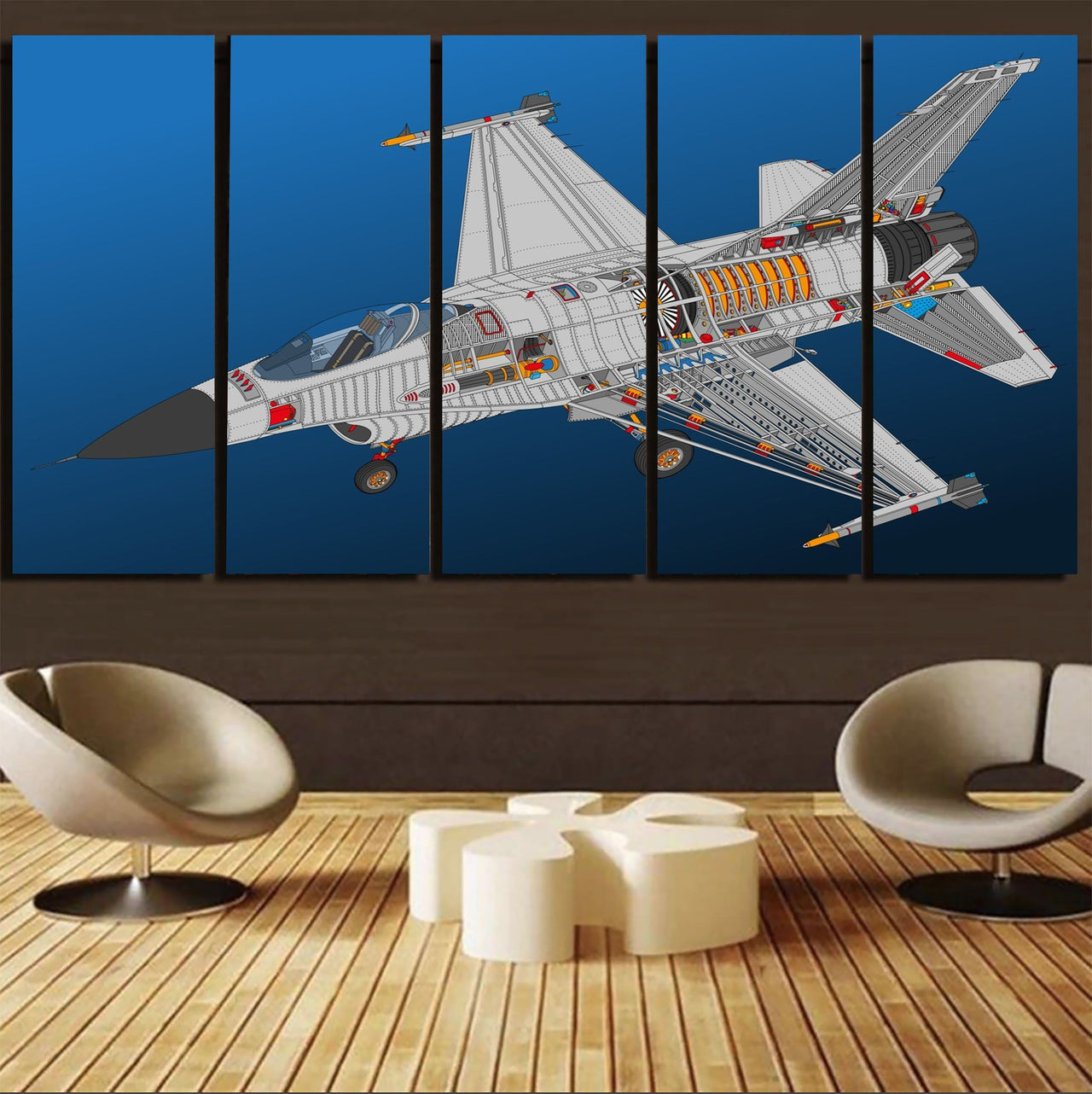 Graphical Fighting Falcon F16 Printed Canvas Prints (5 Pieces) Aviation Shop 