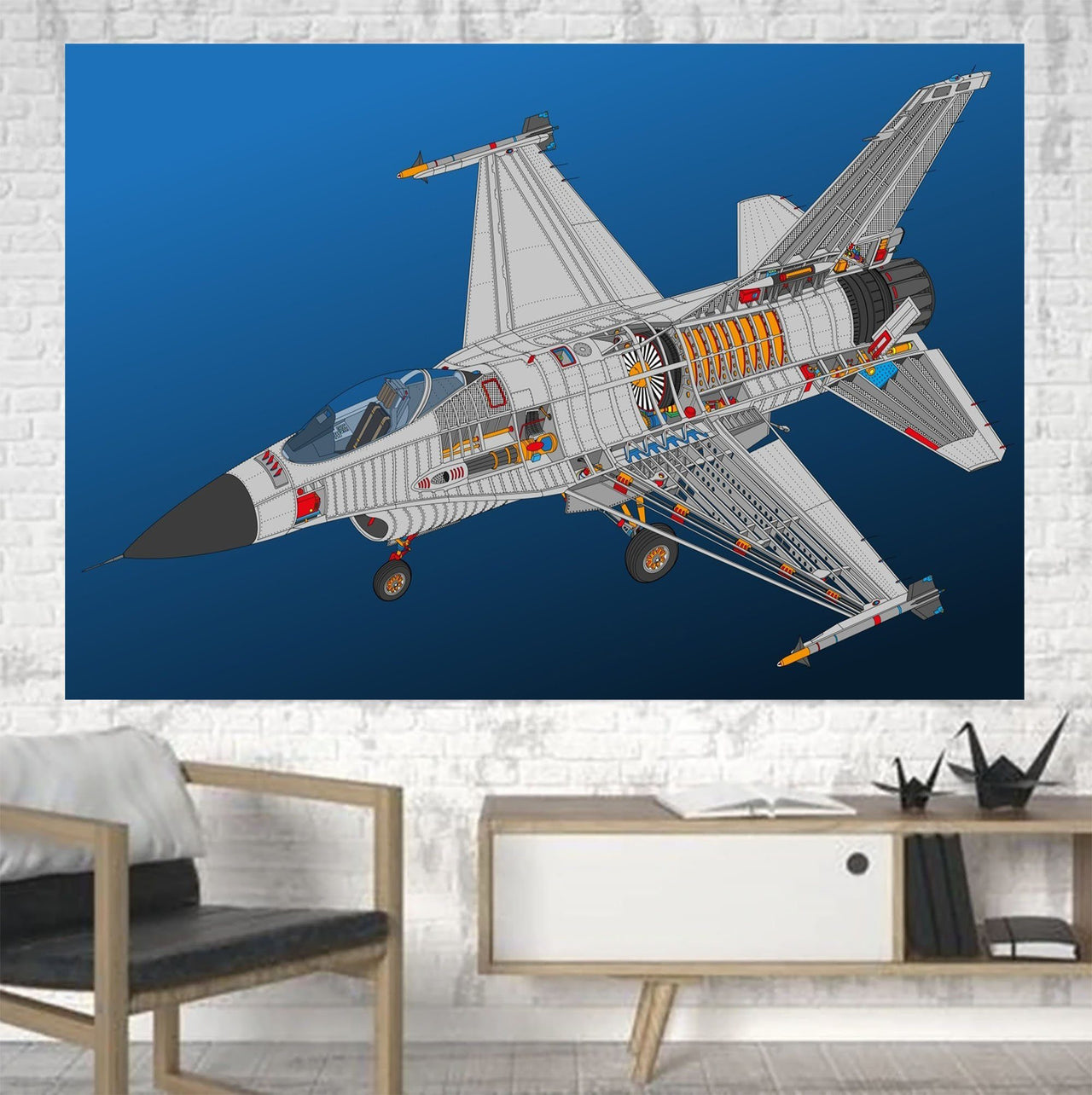 Graphical Fighting Falcon F16 Printed Canvas Posters (1 Piece) Aviation Shop 