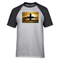 Thumbnail for Departing Passanger Jet During Sunset Designed Raglan T-Shirts