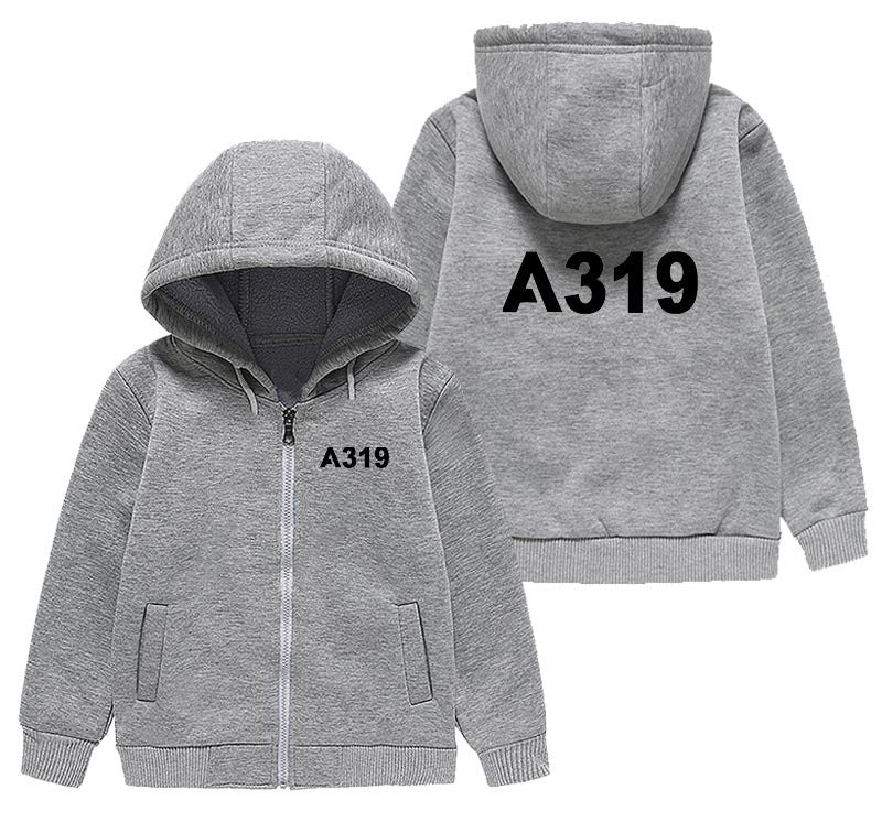 A319 Flat Text Designed "CHILDREN" Zipped Hoodies