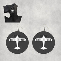 Thumbnail for Eat Sleep Fly & Propeller Designed Wooden Drop Earrings