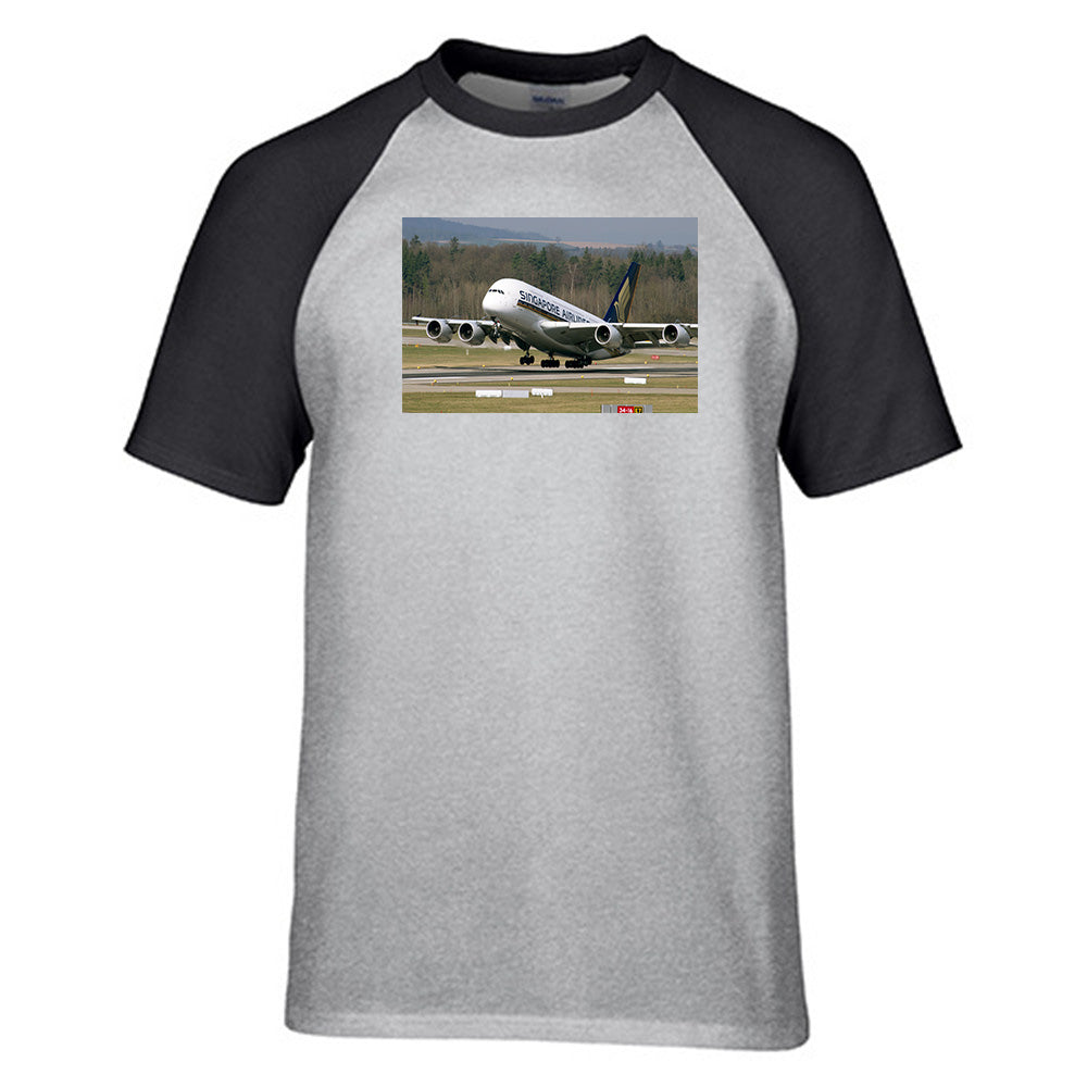 Departing Singapore Airlines A380 Designed Raglan T-Shirts