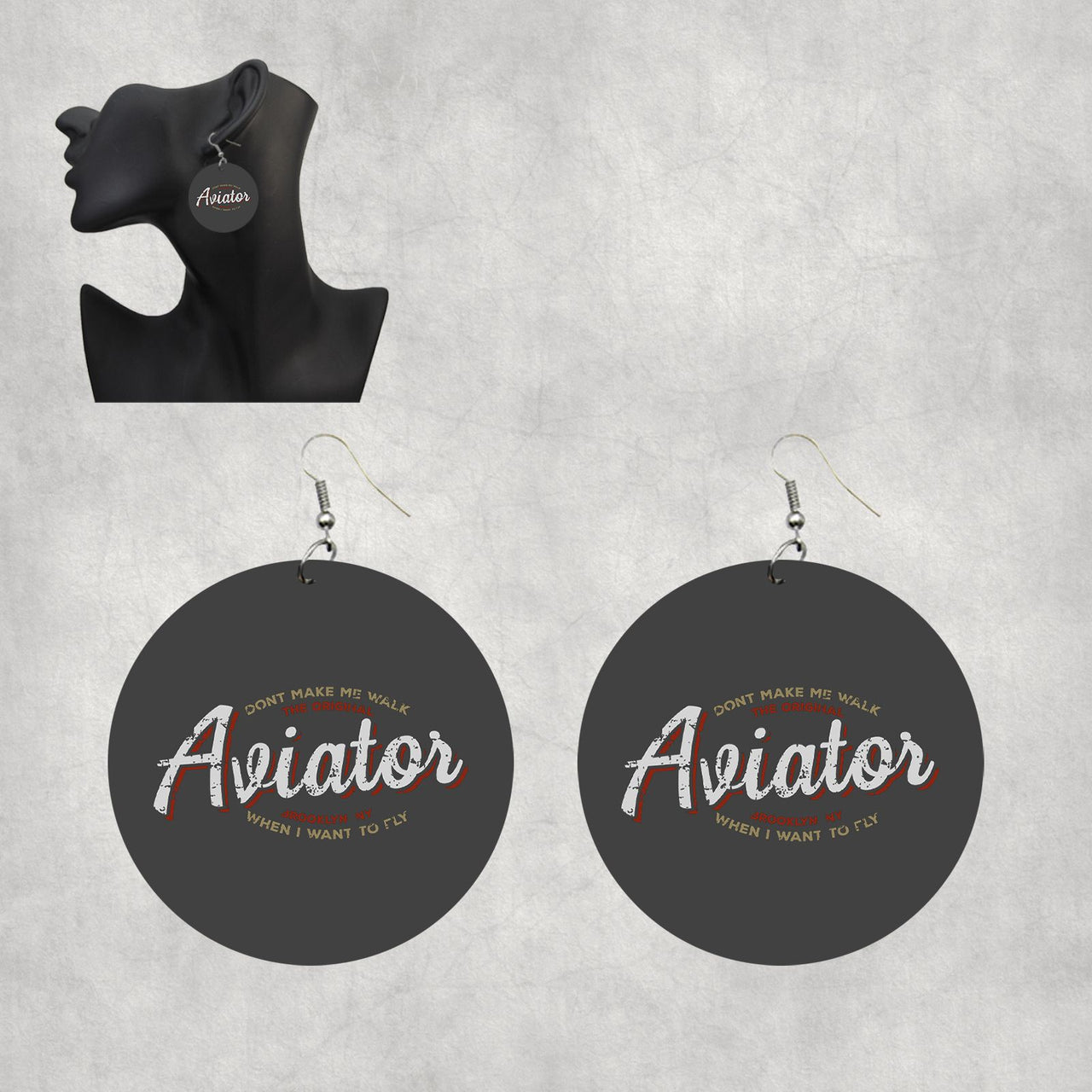Aviator - Dont Make Me Walk Designed Wooden Drop Earrings