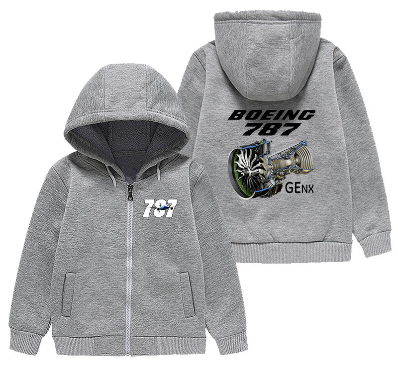Boeing 787 & GENX Engine Designed "CHILDREN" Zipped Hoodies