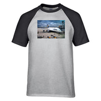 Thumbnail for Lufthansa's A380 At The Gate Designed Raglan T-Shirts