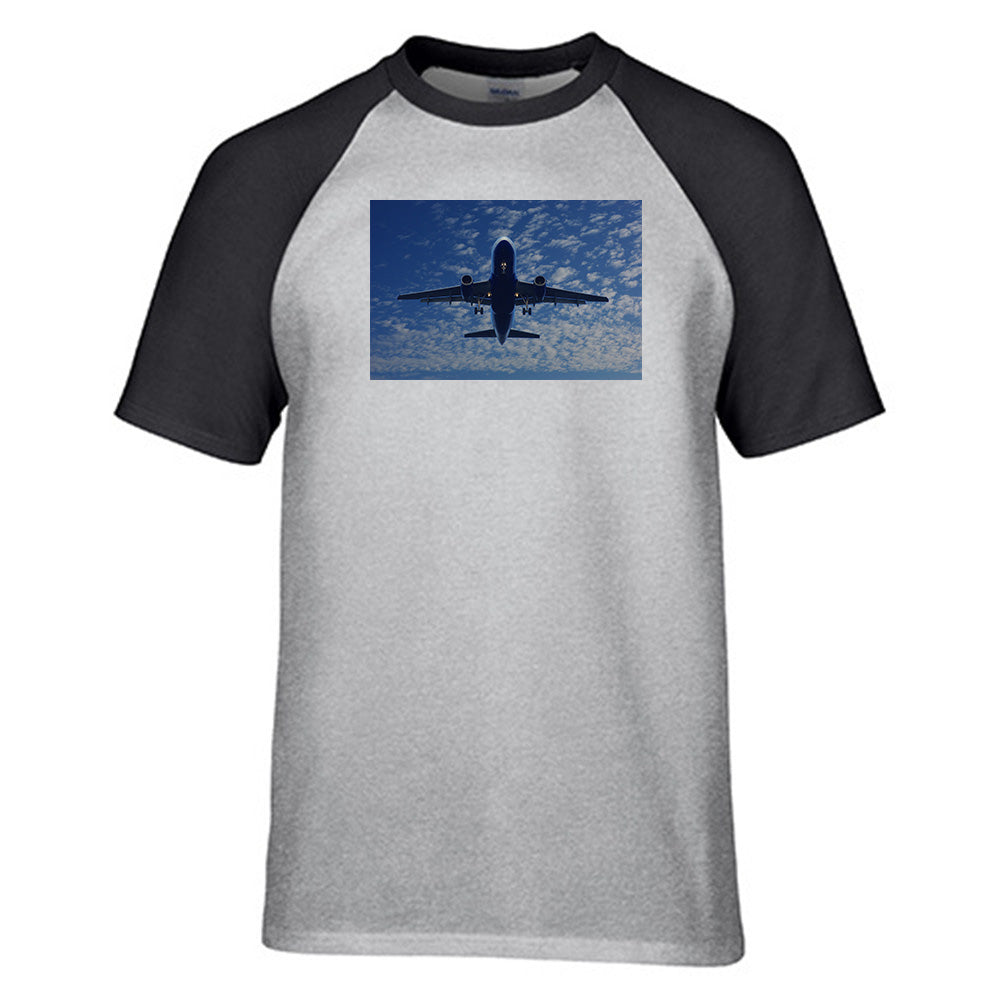 Airplane From Below Designed Raglan T-Shirts