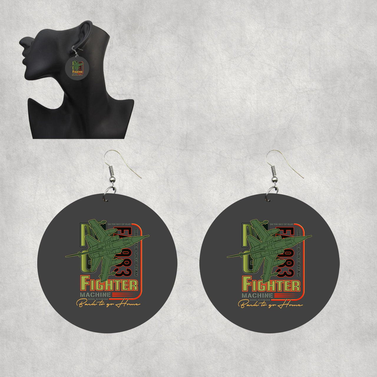 Fighter Machine Designed Wooden Drop Earrings